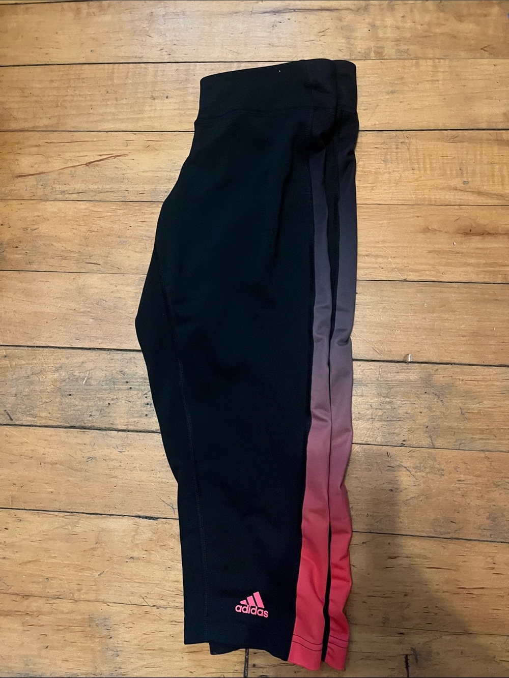 adidas Black Capri Leggings with Pink Ombré Side Panel